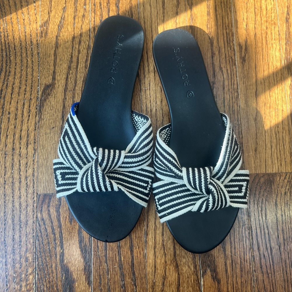 Rothy’s The Hemp Knot Black & Beige Sandals Size 7